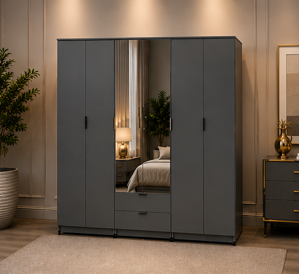 Wooden Wardrobe with 2 Drawers and with 2  Mirrors