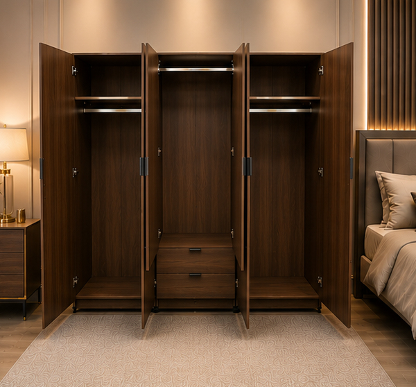 Classic Premium 6 Door Wardrobe with Mirror - Luxury Storage Cabinet with Drawers