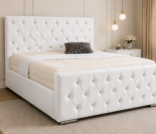 Luxury White King Size Bed Frame - King Size Bed with Stylish Headboard