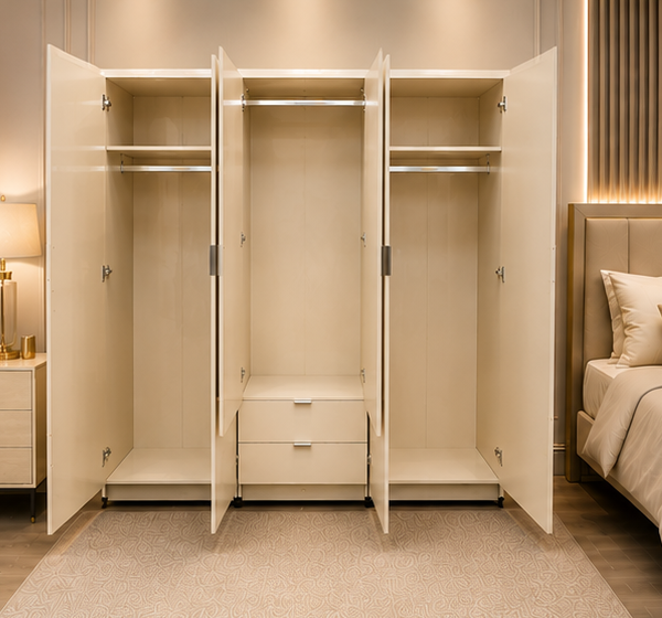 6 Door Wardrobe with Mirror and Drawers - Smart Modern 6 Door Wardrobe with Dual Mirrors - Premium Storage Solution