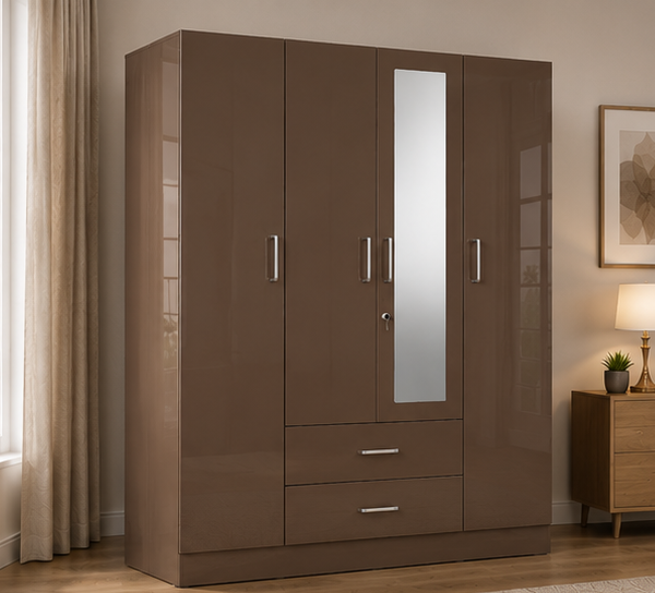 Wooden Wardrobe with One Mirror - Premium Storage Wardrobe with Two Drawers