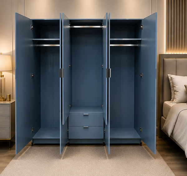 Elegant Deluxe Wooden Closet with Dual Mirrors - Royal Luxury 6 Door Wardrobe with 2 Mirrors & 2 Drawers