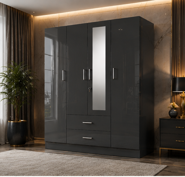 Royal Luxury 4 Door Wardrobe with 1 Mirror - Wardrobe with 2 Drawers