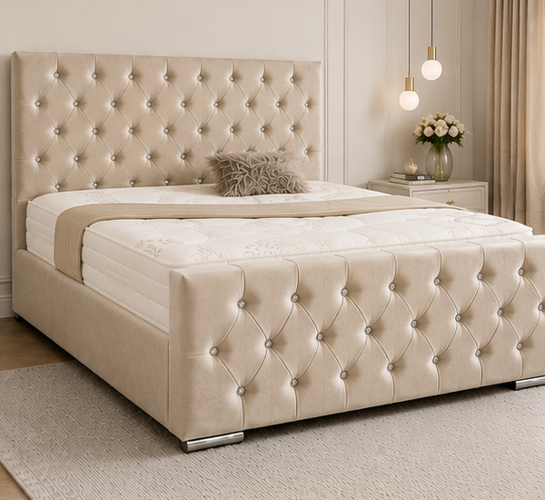 Super King Size Beige Bed Frame - Super King Size Bed for Elegant Bedrooms - Florida Wooden Super King Size Bed with Modern Style
