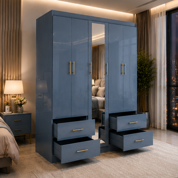Deluxe 5 Door Wardrobe for Modern Bedrooms - Elegant Mirror - 4 Drawers