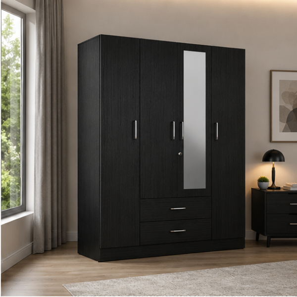 4 Door Wardrobe - 4 Door Wardrobe with Mirror - Wardrobe with Mirror and Drawers