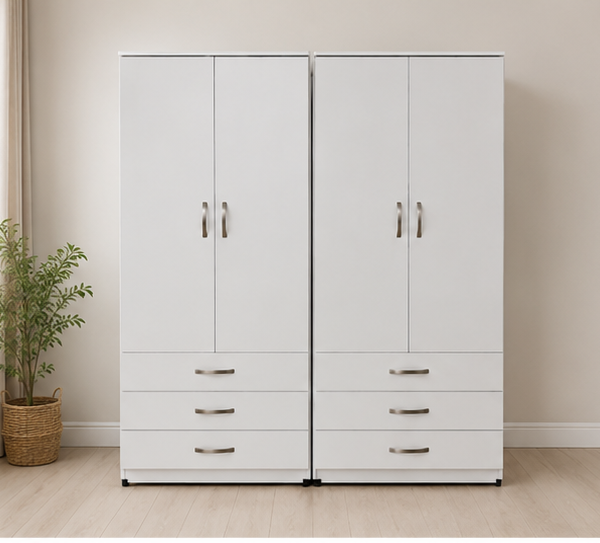 4 Door Wardrobe with Drawers – Modern Bedroom Storage Cabinet with white colors