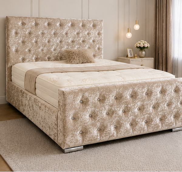 Florida Beige King Size Bed - Florida King Size Bed with Premium Headboard