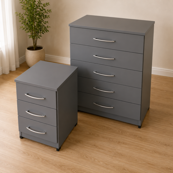 Chest of 5 Drawers With 1 Side Table - Premium Storage Side Cabinet - Premium Wooden Drawers