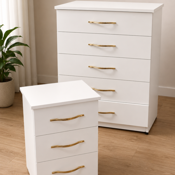Chest of 5 Drawers With Side Table - Chest of 5 Drawers -  Elegant Wooden Side Table - Premium Storage Cabinet