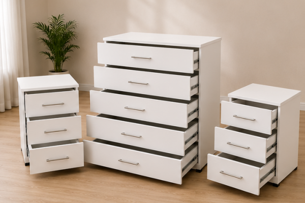 Chest of Five Drawers With Two Side Table - Luxury Spacious Wooden Drawer Cabinet