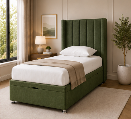 Panel Winged Single Bed - Premium Upholstered Winged Bed
