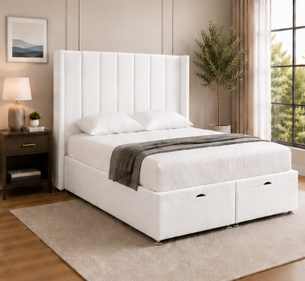 Luxury Winged Super King Size Bed - Premium Velvet Upholstered
