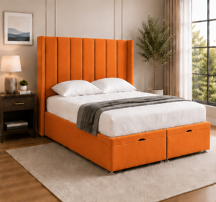 Luxury Winged Super King Size Bed with Upholstered Headboard