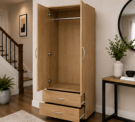Luxury Two Door Wardrobe with Two Drawers - Two Door Wardrobe - Wardrobe with Drawers