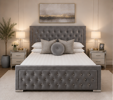 King Size Bed Frame – Hilton Super King Size Bed – Grey Designer Soft Bed