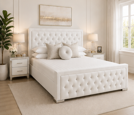 King Size Bed Frame – Modern Luxury Bedroom Style - Hilton King Size Bed – White Premium Soft Cushion Bed