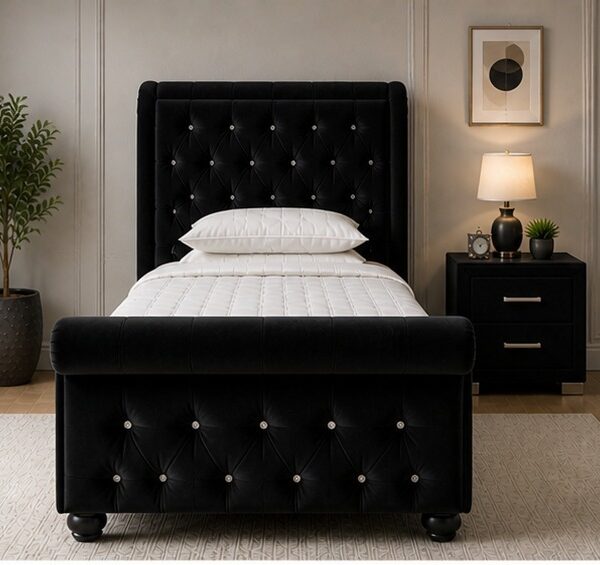 Luxury Upholstered Sleigh Single Bed