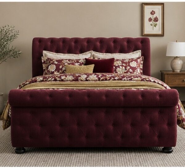 Premium Sleigh King Size Bed – Soft Upholstered Design