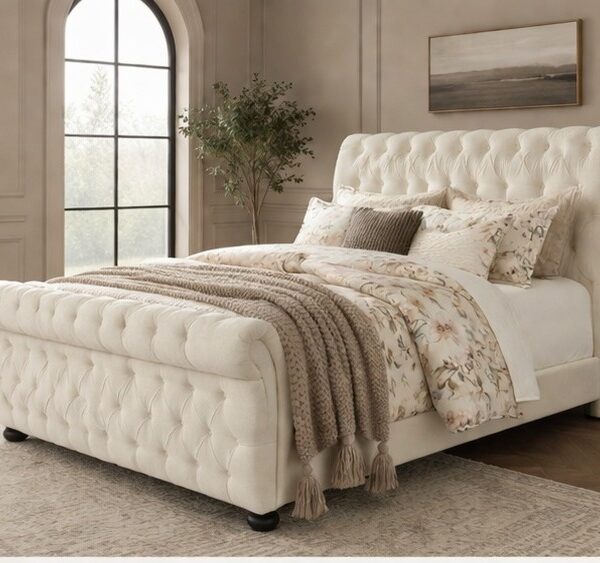Luxury Sleigh Super King Size Bed with Upholstered Finish