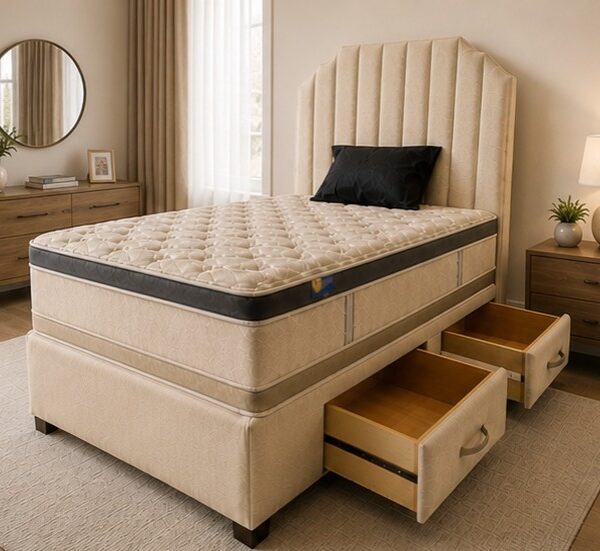 Double Divan Bed with Premium Fabric - Bed Base with Storage