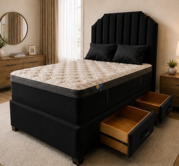 Double Divan Bed Base with Soft Padding - Double Bed with Mattress