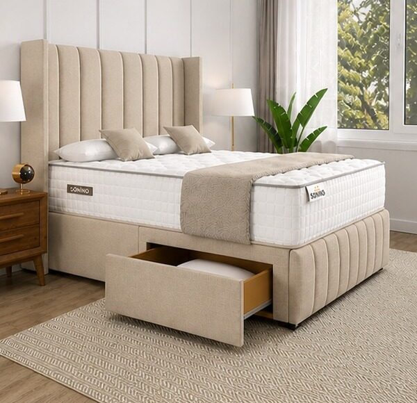 Double Divan Bed with Modern Upholstery - Double Divan Bed with Drawers