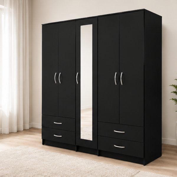 Functional Wardrobe Armoire with Mirror, Clothes Hanging Rails and Large Storage Capacity