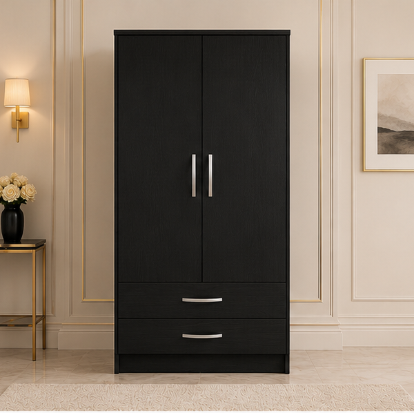 Premium Double Door Wooden Almirah with Drawers with black colors