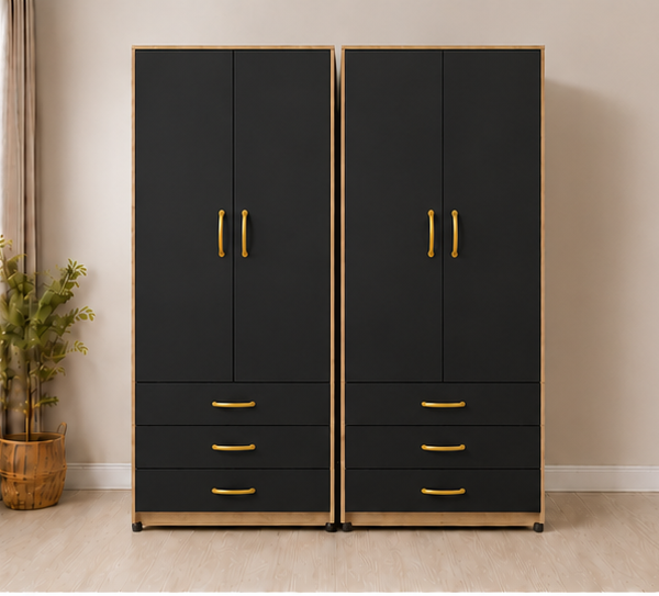 Elegant 4 Door Wardrobe Closet for Modern Bedrooms with Black with Oak colors
