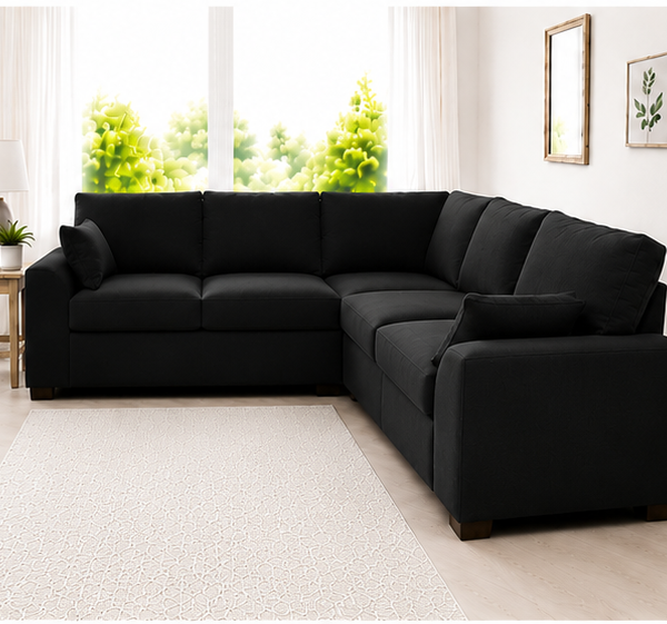 Dylan 5-Seater L-Shaped Corner Sofa – Black Fabric Sectional Couch