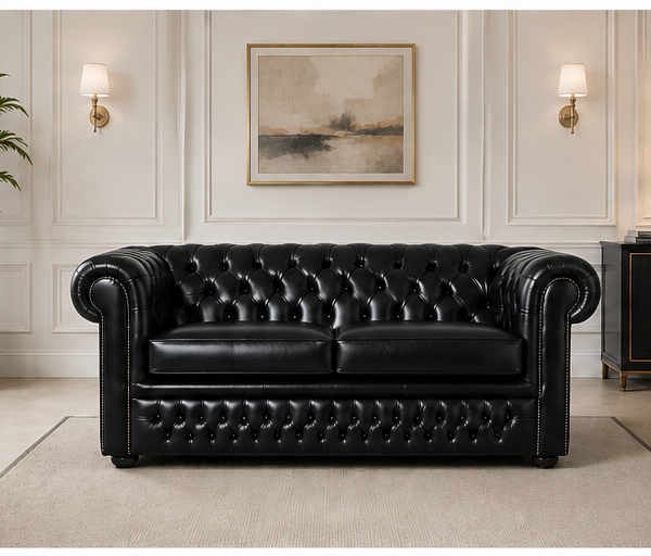 Premium Faux Leather Chesterfield 2-Seater Sofa with Black colors sofa