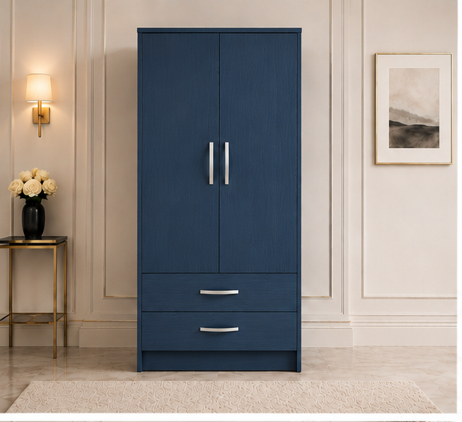 Luxury Wooden 2 Door Storage Wardrobe with Blue colors wardrobe
