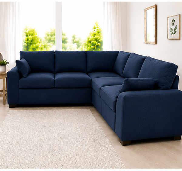 Dylan 5-Seater L-Shaped Corner Sofa – Blue Fabric Sectional Couch