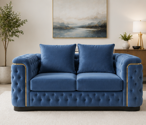 Royal Sapphire Tufted Loveseat - Midnight Blue Luxe Accent Sofa