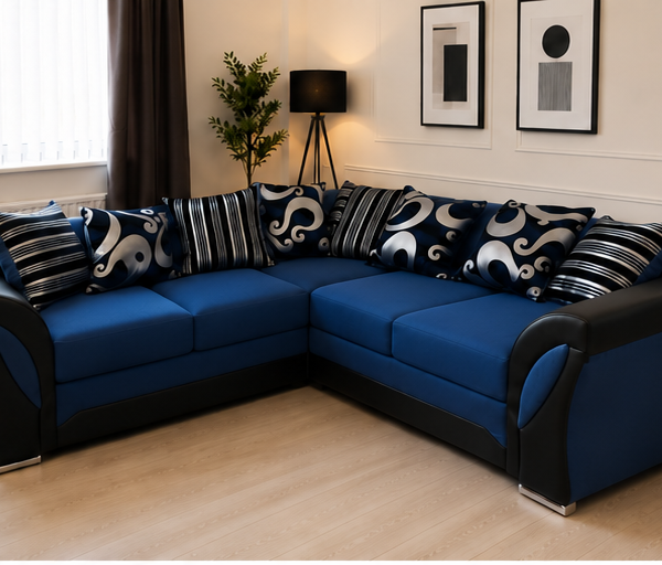 Shannon 5 Seater Corner Sofa Set Premium Fabric & Black Leather Finish for Modern Homes