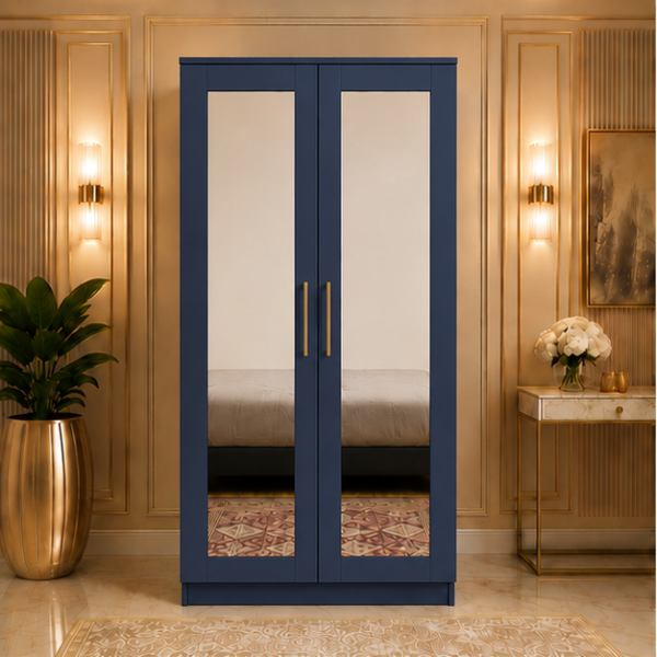 Modern Blue 2 Door Wardrobe with Dual Full-Length Mirrors