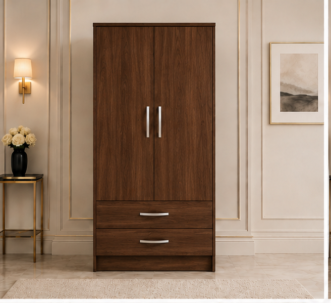 Premium 2 Door Wardrobe with Hanging Rail with walnut colors wardrobe