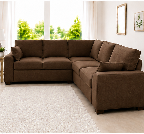 Dylan 5-Seater L-Shaped Corner Sofa – Brown Fabric Sectional Couch