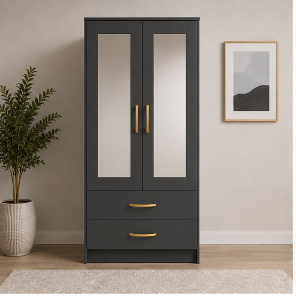 Bedroom Storage Wardrobe with Half Mirror Design
