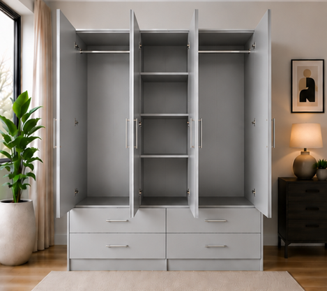 Modern Bedroom Wardrobe - Large 4 Door Wardrobe with Drawer