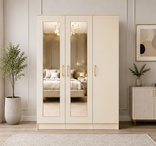 Modern 3 Door Wardrobe with Full-Length Mirror with cream colors wardrobe
