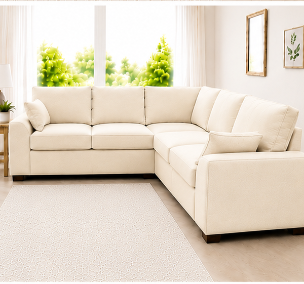 Dylan 5-Seater L-Shaped Corner Sofa – Cream Fabric Sectional Couch