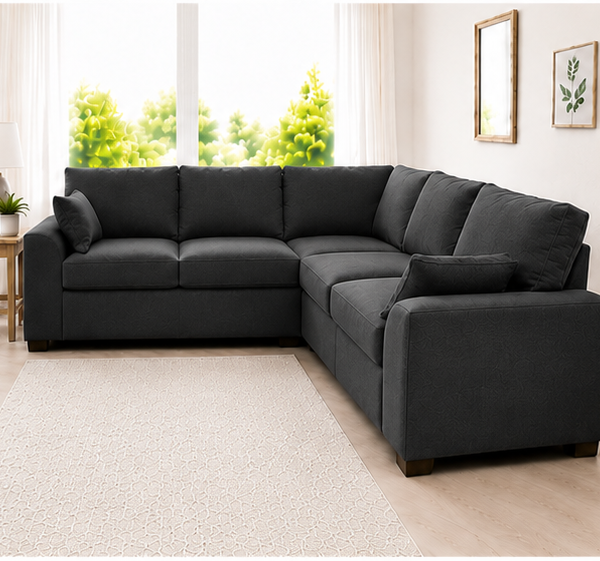 Dylan 5-Seater L-Shaped Corner Sofa – Dark Gray Fabric Sectional Couch