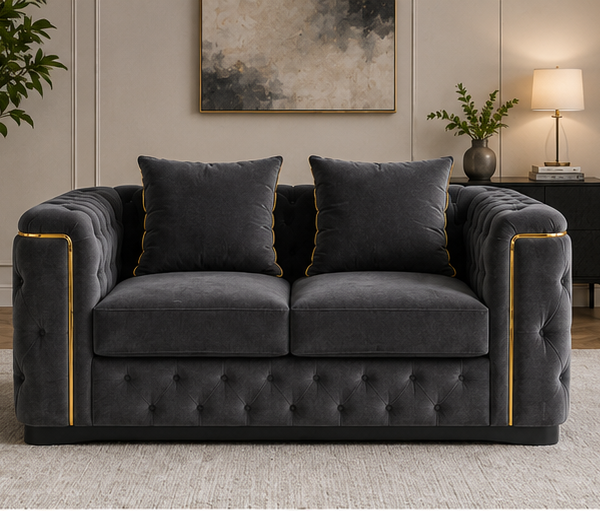 Midnight Velvet Tufted Loveseat - Onyx Luxe Accent Sofa