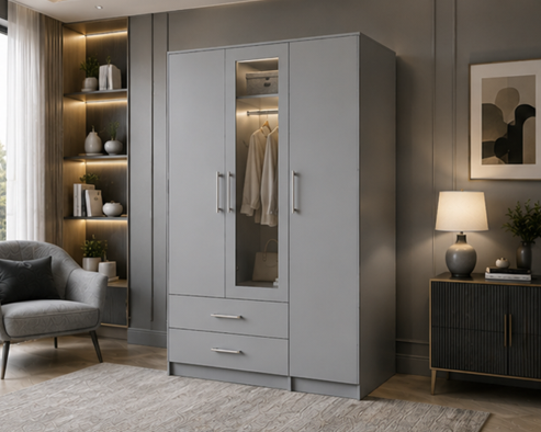 Modern Bedroom Closet with Drawers and Mirror - Elegant Home Wardrobe