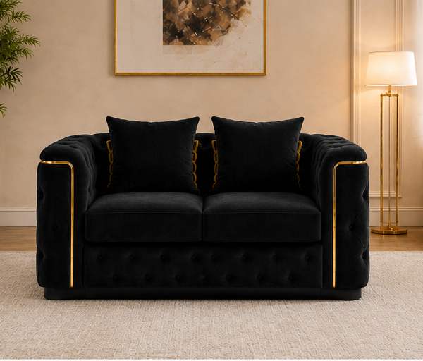 Noir Prestige Accent Sofa - Obsidian Luxe Velvet Loveseat