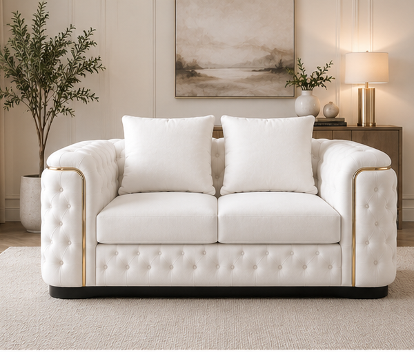 Ivory Majesty Tufted Sofa - Arctic Pearl Luxury Loveseat
