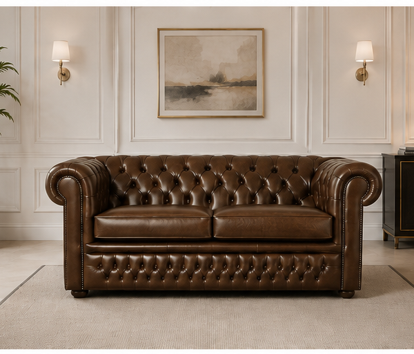Premium Chesterfield Two-Seater Sofa with Rolled Back Arms