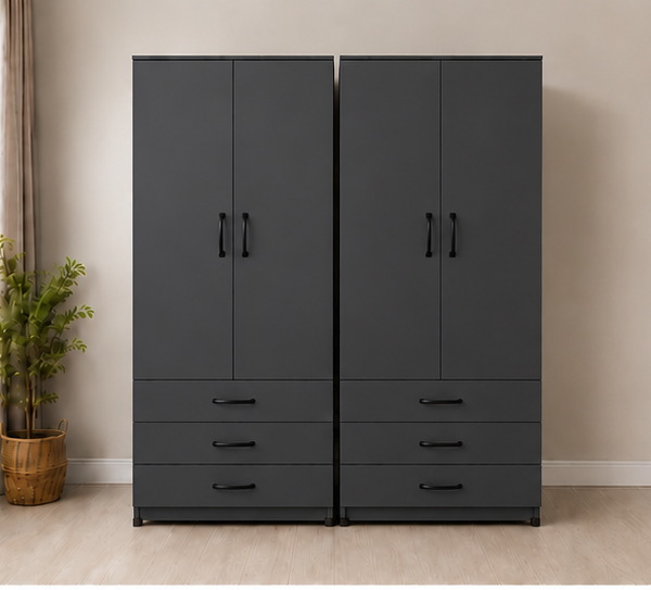 Spacious 4 Door Wardrobe with Double Hanging Compartments with Charcoal colors